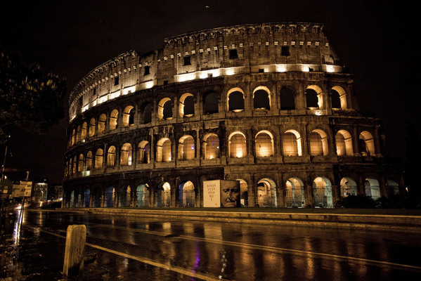 Rome night wet rain