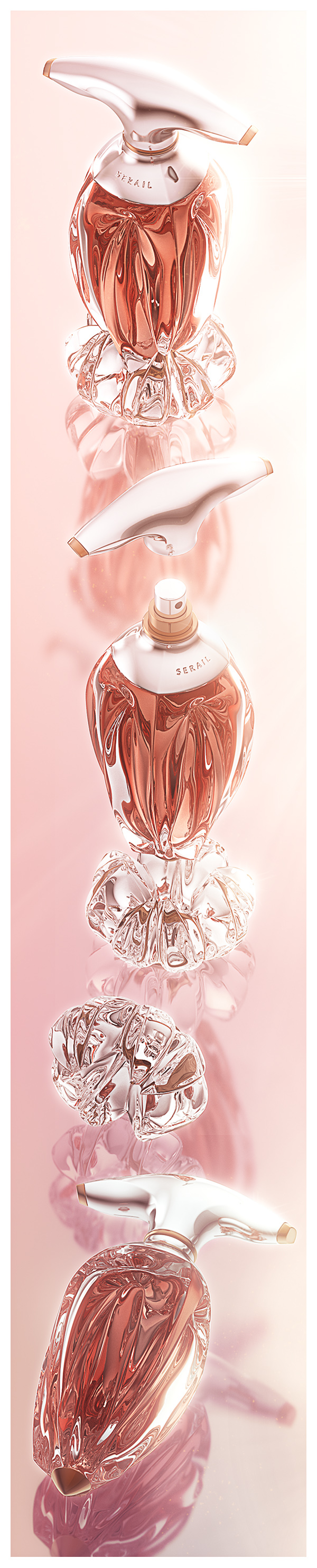 perfume vial concept glass crystal Flacon FMCG Fragrance design colors luxury bottle sculptural retouch highend