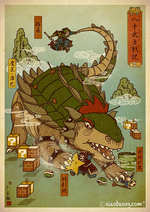 video game Nintendo capcom final fantasy mario King Kong ukiyo ukiyoe Monster Hunter dragon dogma Luigi Princess peach xiaobaosg woodprint