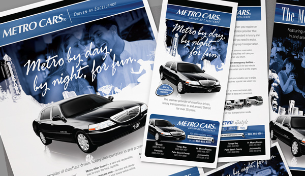 Photo Retouching brochures Collateral green lifestyle transportation Limousines bus reservations taxi sedan Michigan florida