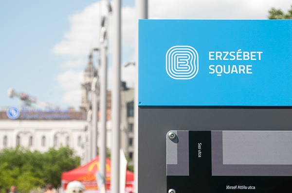 identity square Erzsebet Square pictogram wayfinding Signage map