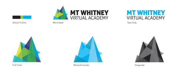 school charter Education logo identity color MT WHITNEY Stationery business card