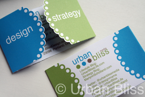 Business Cards die-cut cards handmade Urban Bliss Portland Oregon Identity Design identity tri-fold cards die-cut