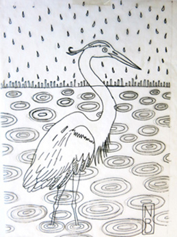 heron bird linocut woodcut printmaking print wildlife