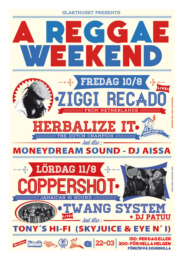red  blue poster reggae vintage crazy youths design concert