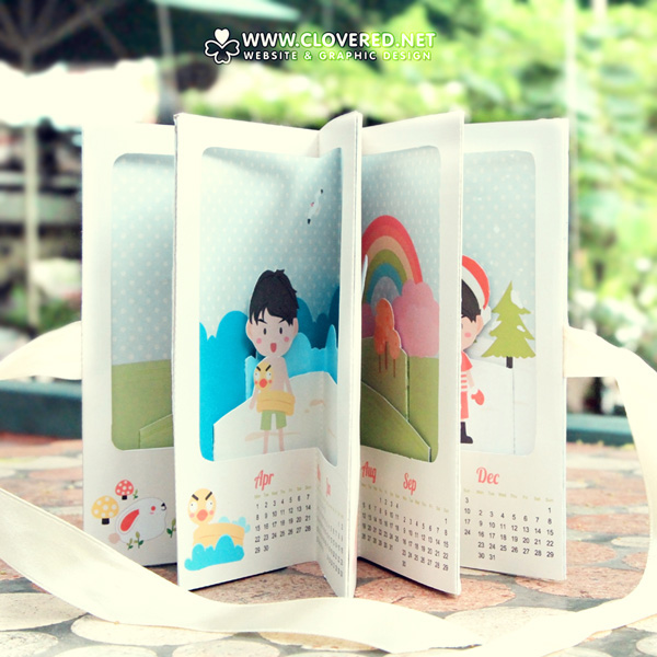 Ngoc Thuy Do calendar paper craft paper toy Clovered cute kawaii kid children pop-up