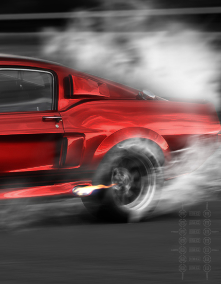 Mustang digital art before after (B) cristiano cardoso automotive   shelby GT500 burnout scene muscle car