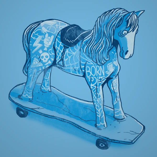 rocking horse  skate  tatoo blue