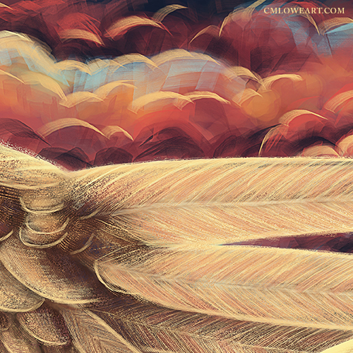 digital painting birds hawk fantasy worlds surrealism polar coordinate worlds dream Ocean deity SKY clouds color