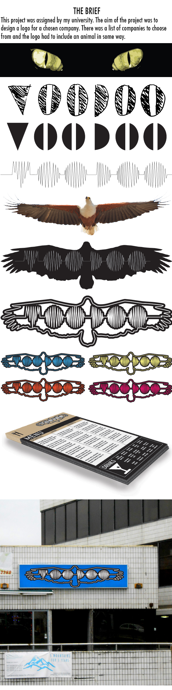 logo design brand menu nightclub Project voodoo animal logos eagle bird typographic sound waves Soundwaves