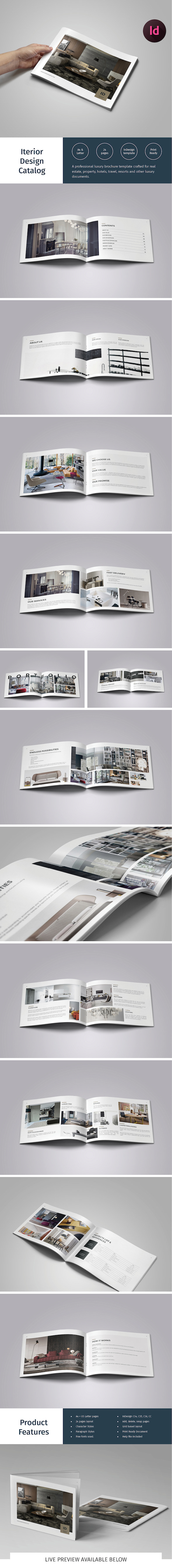 template brochure Interior design catalog InDesign clean modern