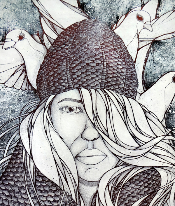 dove woman face black White ezo florent font artprod animal bird hair