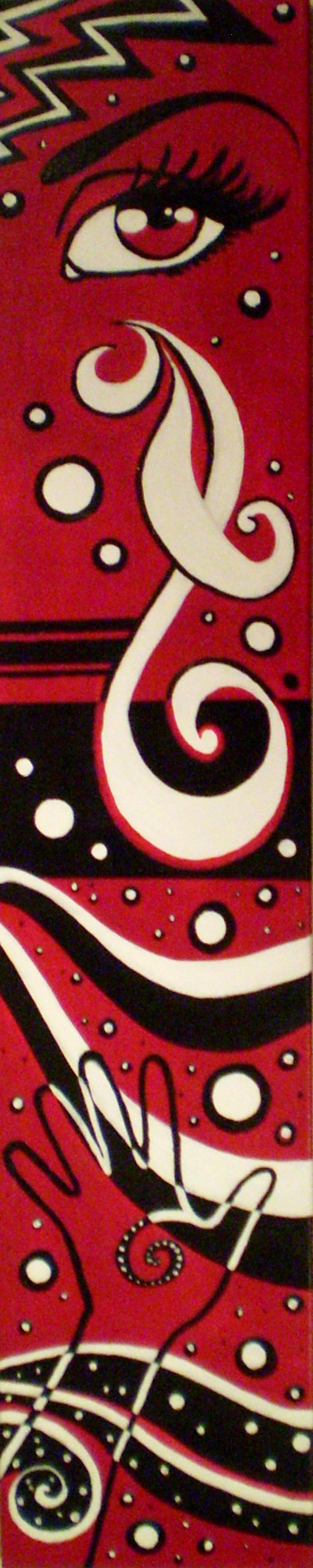 art modern Totem red black White acrylic canvas contemporary abstract eye hand