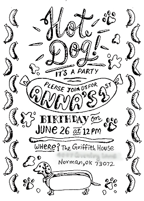 Invitation invite design dog hot dog Handlettering lettering Birthday invite