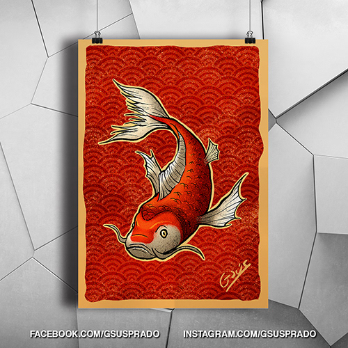 art print dragon fish  ILLUSTRATION  japanese art Japanese fish karpa KOI FISH peruvian artist