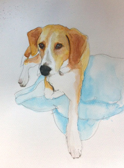 dog watercolor blue Hand Painted