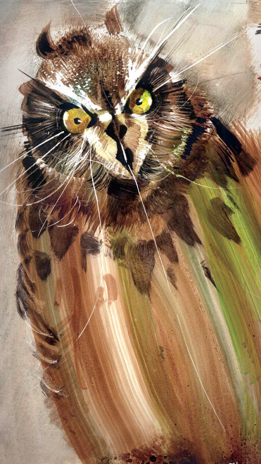 owls scratchboard bird