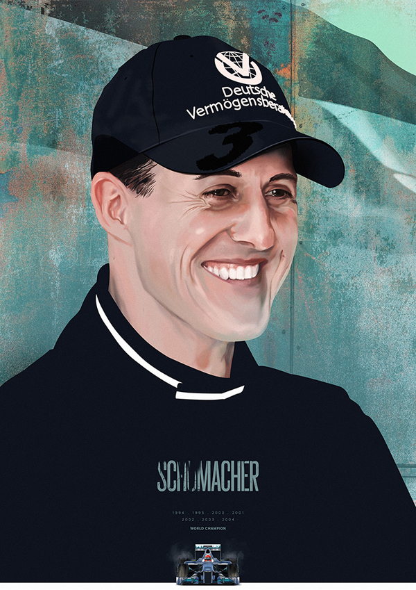 digital portrait heroes buczkowski Digital Art  f1 fangio heroes design schumacher senna