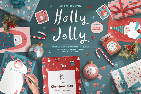 HOLLY JOLLY | Set of Christmas illustrations