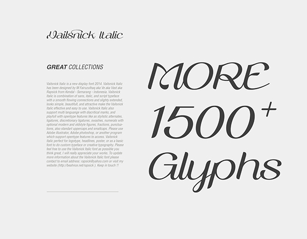 vailsnick italic vailsnick Display font modern Script sans italic fairuzulhaq inspired beautifull vast commercial best