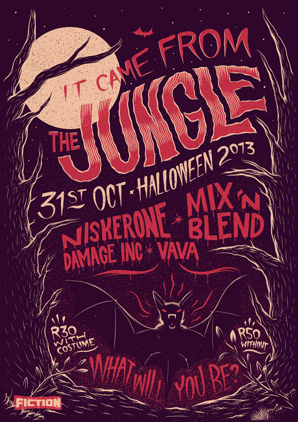 poster gig poster band poster Event Poster Halloween bat trees jungle moon