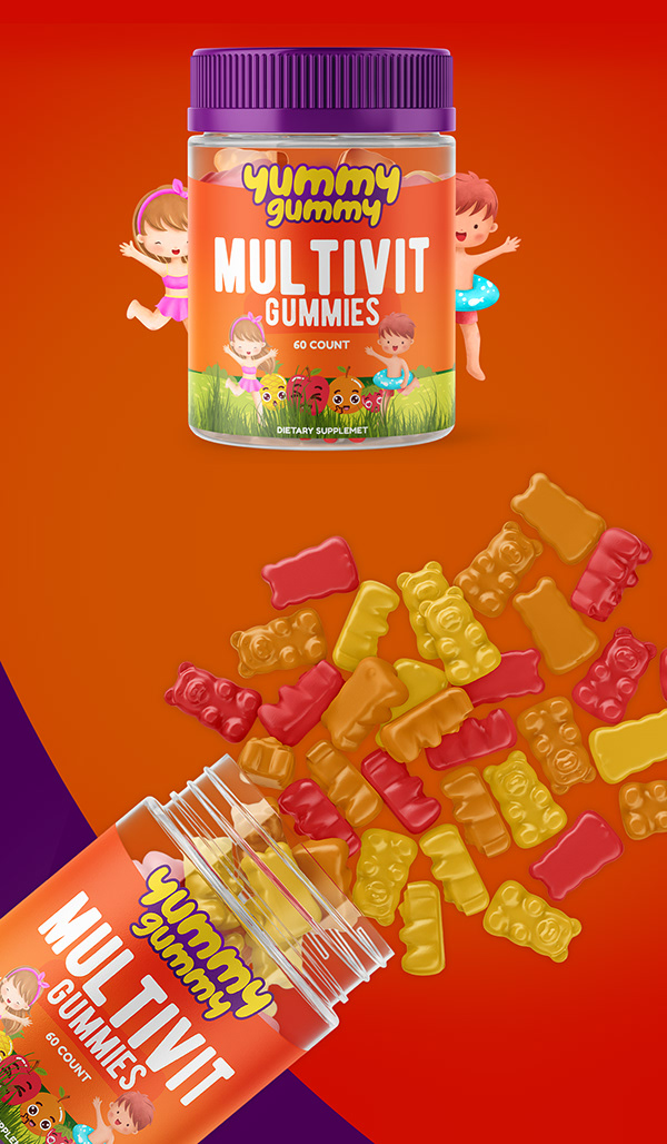 Yummy Gummy - Kid Vitamin Package Label & Logo Design