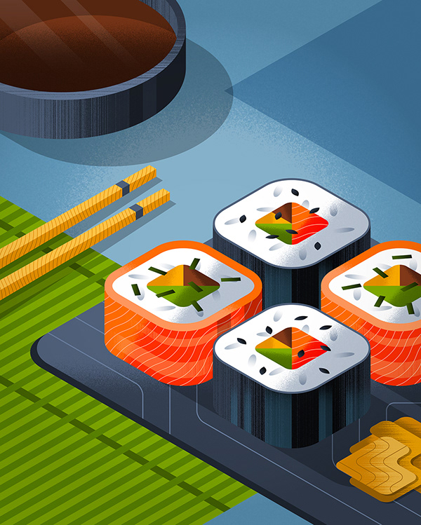 Adobe, isometric sushi illustration