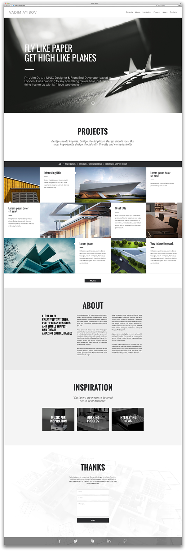 Website Webdesign brand black and white architect portfolio business card letter