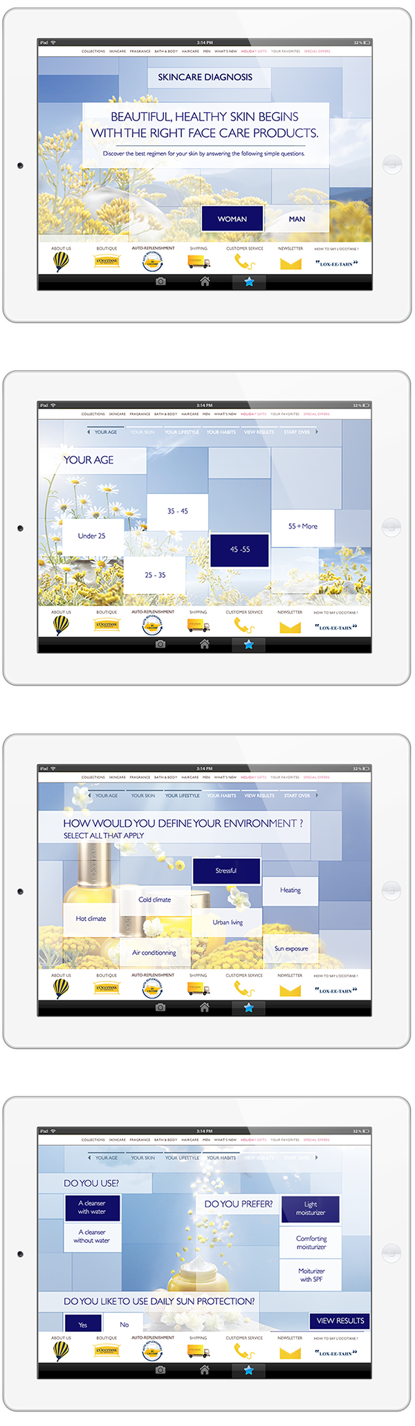 interactive application skincare Beauty Products user experience cosmetics cream ui design iPad App Interface