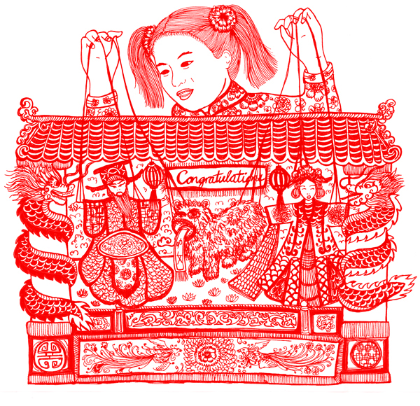 chinese chineseart papercut red chicken lines line detail detailed yumcha baby child children kungfu
