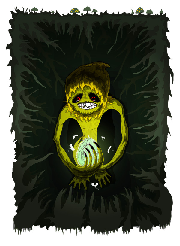 monster Troglodyte moth roots mushroom creepy underground hand drawn Illustrator sketch Character humanoid hood