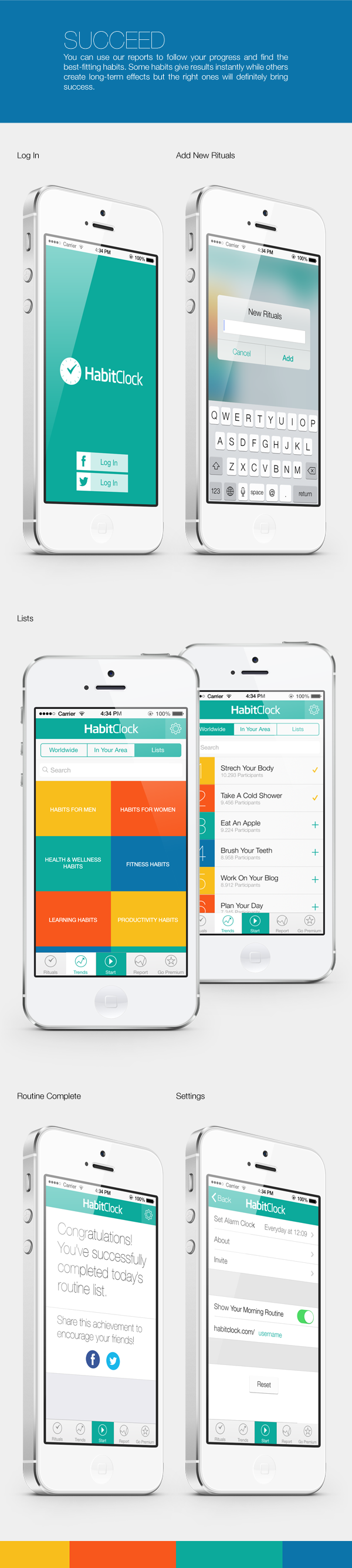 habitclock iOS 7 app iphone Routine alarm clock UI ux habit MORNING time ios7
