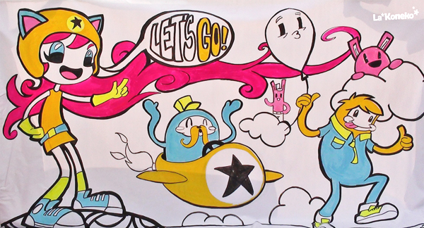 Mural Pinting canvas Character lakoneko koneko cute kawaii Space  Retro sci-fi funny converse converse block party