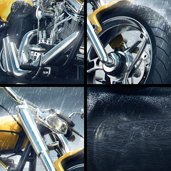 3D visualisation chopper Bike motorcycle retouch composing
