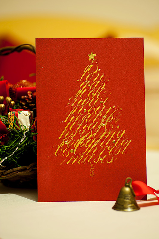 ink handmade pointed nib Christmas new year card wish lettering paper texture guilding gift Script