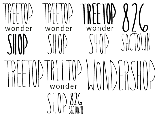 Storefront 826 shop sacramento Treehouse treetop wondershop brand process product labels tags natural Tree  hand drawn handwriting system