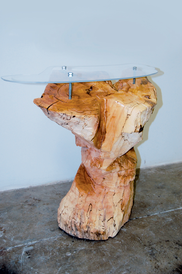 wood woodworking stump oil carving chainsaw SAW maple spalted table endtable furniture plexi glass sanding