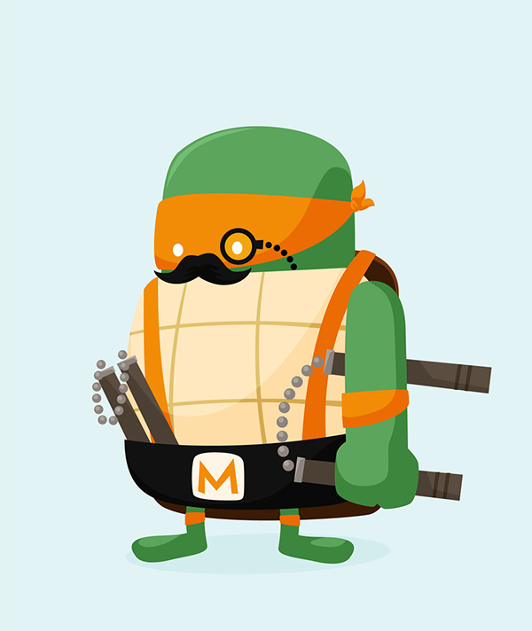 teenage mutant ninja Turtles  TMNT teenage mutant ninja Michelangelo mike nunchakus orange green cute cartoon Monocle mustache