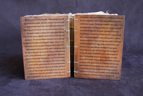 handmade paper coptic bookbinding turmeric beets clay tea Coffee binding on boards round book sculptural book thread