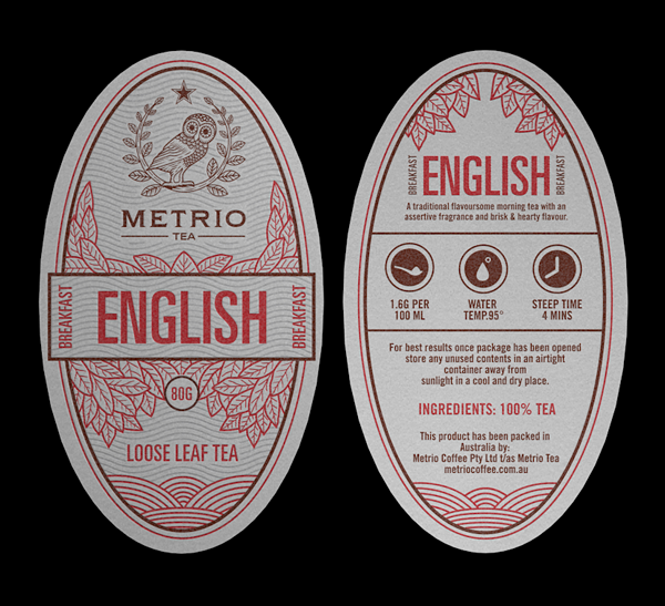 package  letterpress print Label waves tea organic identity bag metrio owl brand identity