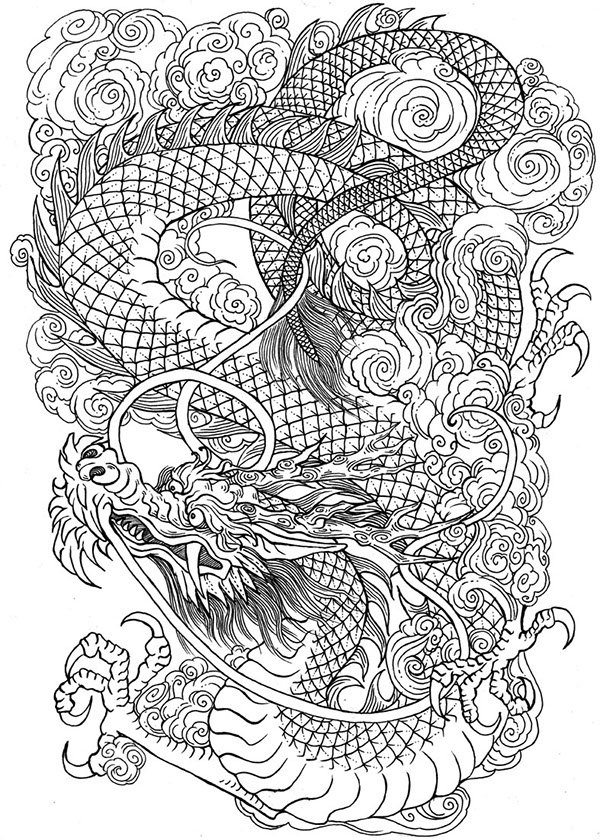 black and white asian japanese fantasy dragon kitsune tanuki yeti interior illustration