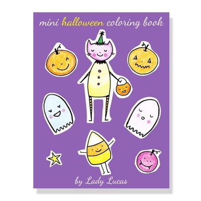Halloween coloring book Holiday october candy corn For Kids children's Halloween Characters whimsical black & white cartoon kids children's illustrator