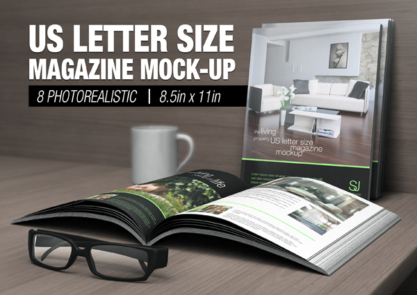 elegant magazine brochure Interior design Mockup letter size open page front cover hand hold Reading pose flip page