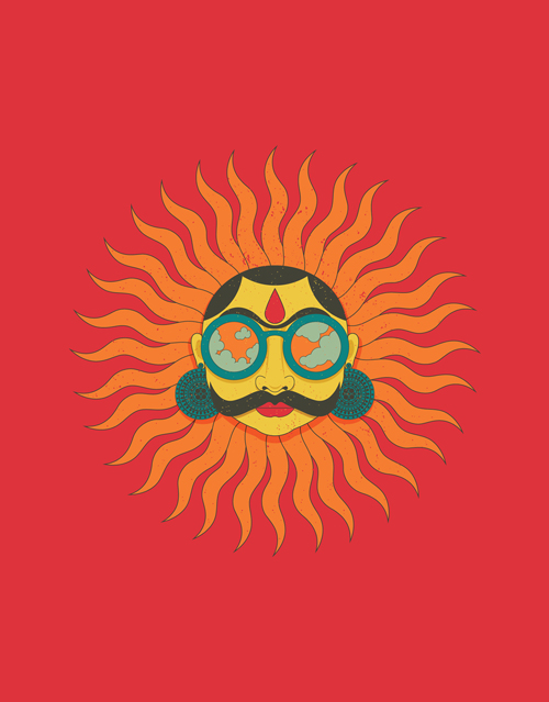 Sun God India art print red graphic design