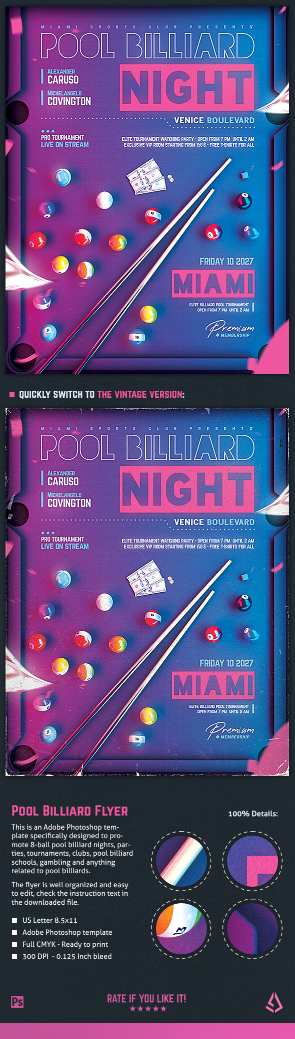  Pool Billiard Flyer 8 Ball Design Template 