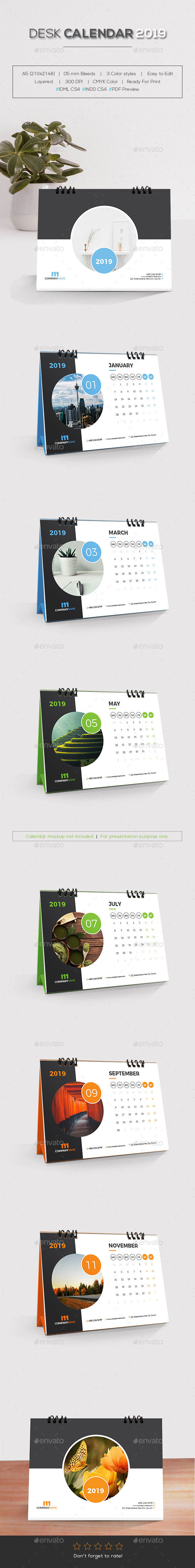 indd pdf imdl CS4 preview desk calendar 2019 calendar design Moderne simple