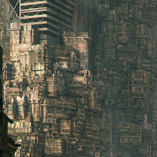 city sci-fi skyscrapers dense futuristic surreal