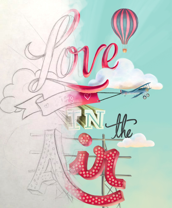 mexico Love air lettering type Digital ilustration