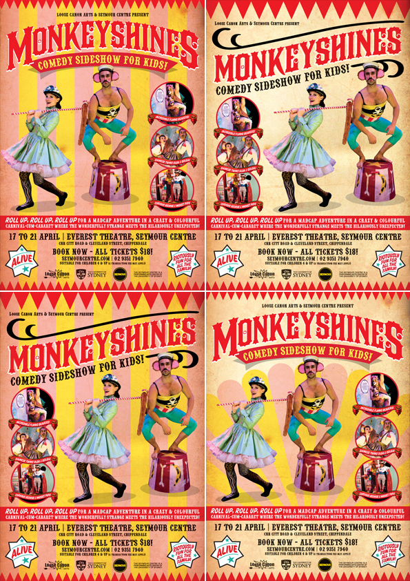 monkey sideshow comedy  stripes Circus poster tour Canon loose canon Seymour Centre siamese twins midget beavers