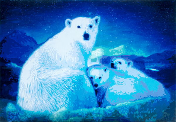 oilpainting canvas art blue Polarbear animal progress wip artist hazzi family night northspace star aurora